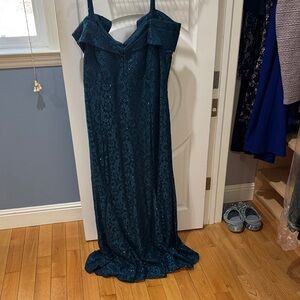 R & M Richards Teal Lace Maxi Dress